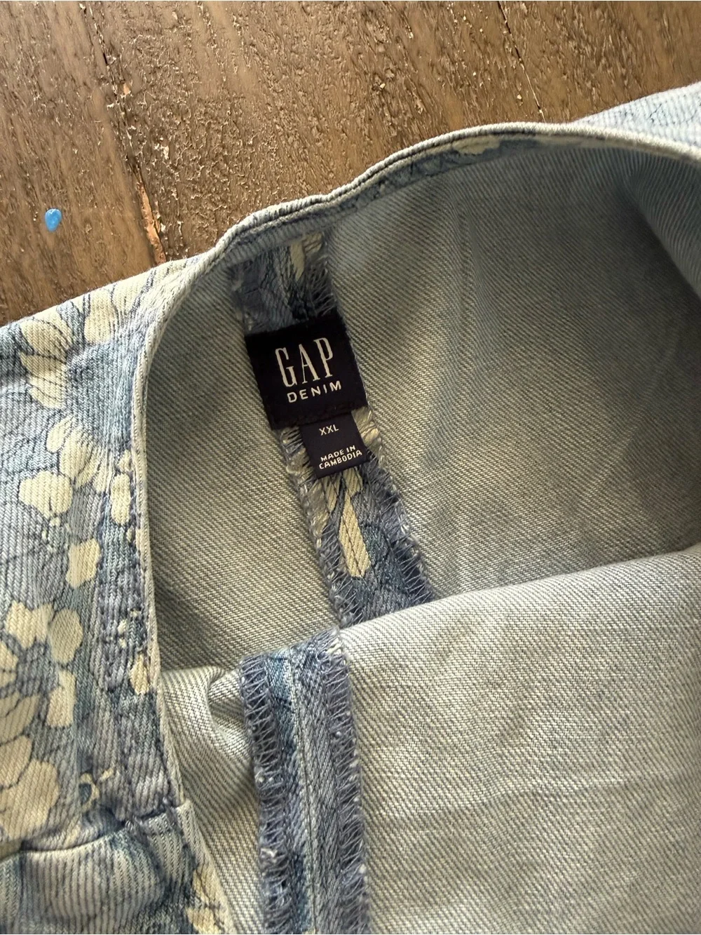 GAP Girls Floral Denim Pinafore - Light Blue and Cream Size XXL 14-16